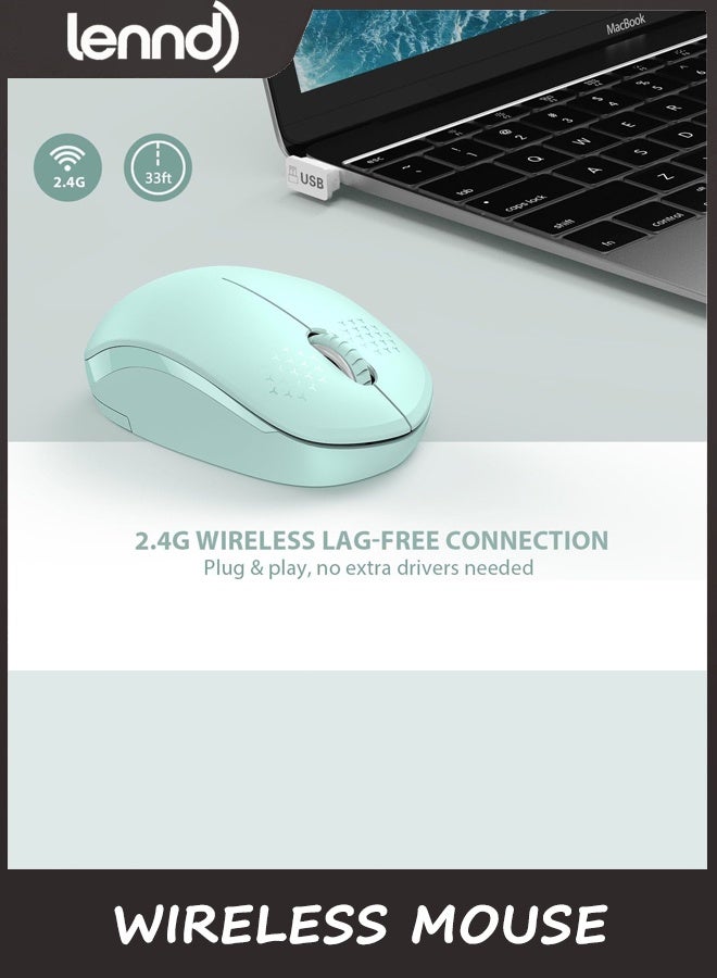 LENND Wireless Mouse for Laptop, 2.4G Quiet Computer Mouse with USB Receiver, 4 Buttons Portable Cordless Mice for Chromebook, Laptop, PC, Mac, 800/1200/1600 DPI - Mint Green - Image 4